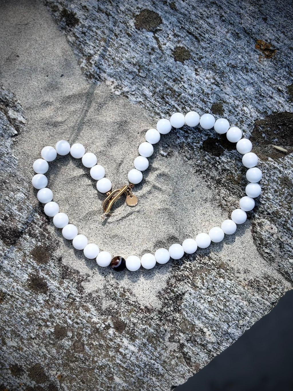 Matte White & Brown Agate Statement Necklace/Bracelet