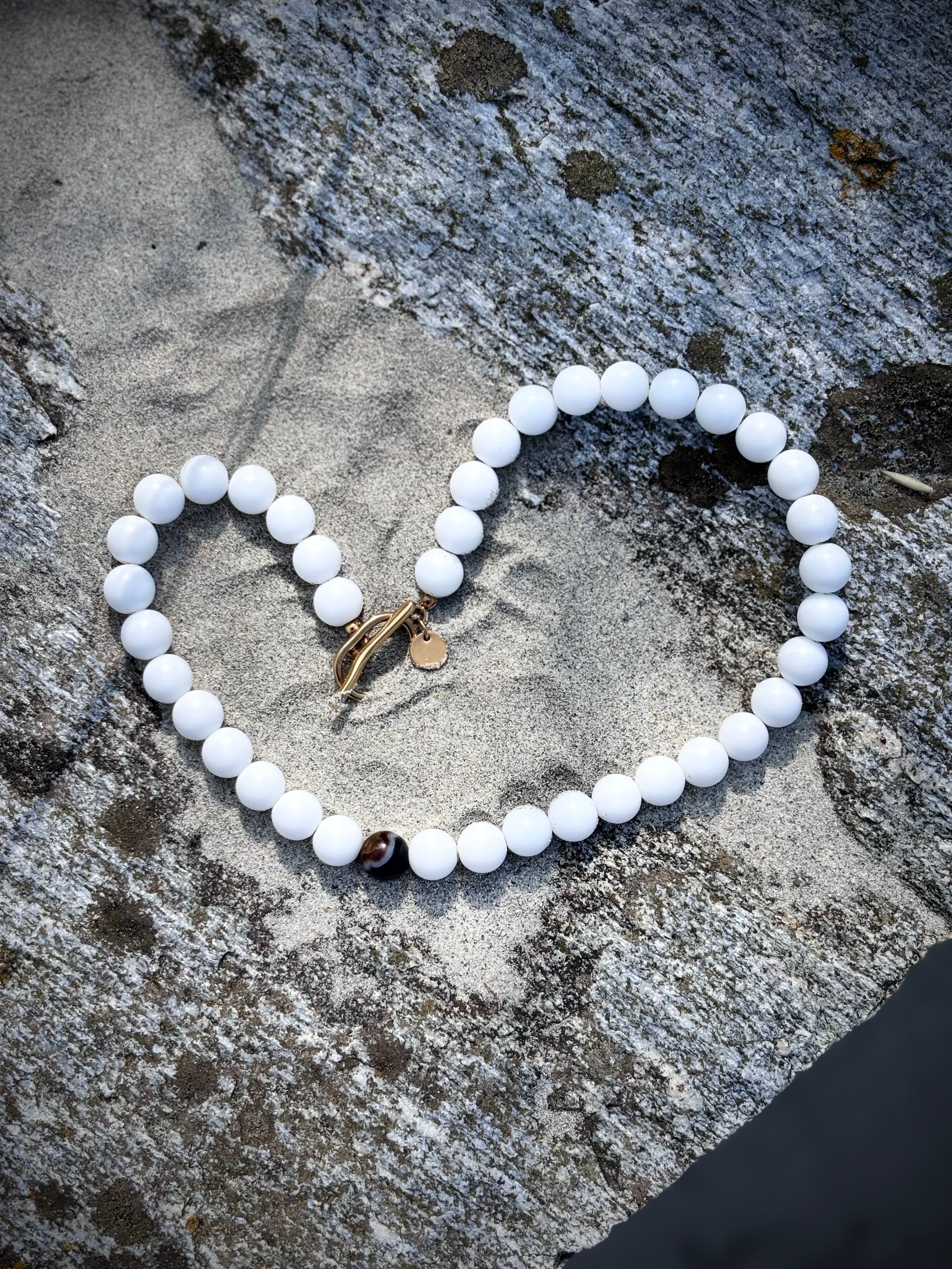 Matte White & Brown Agate Statement Necklace/Bracelet