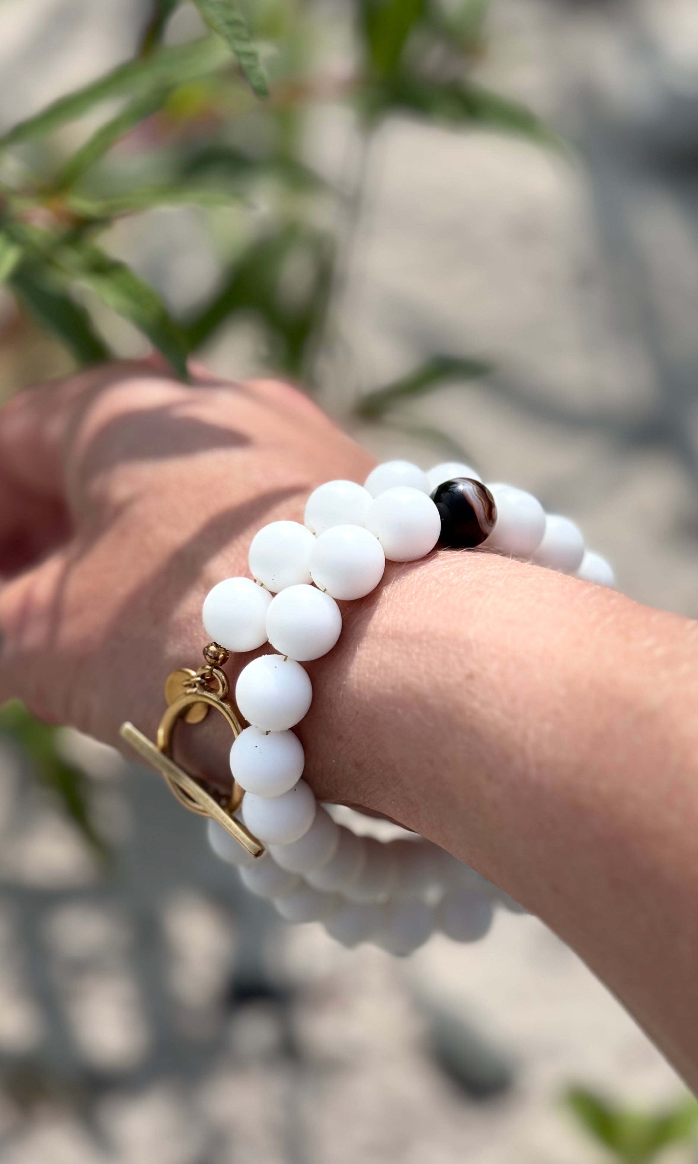 Matte White & Brown Agate Statement Necklace/Bracelet