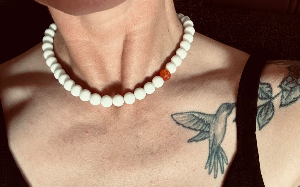 Madeira | White Matte Agate & Orange Chalcedony Statement Necklace - Intro Price